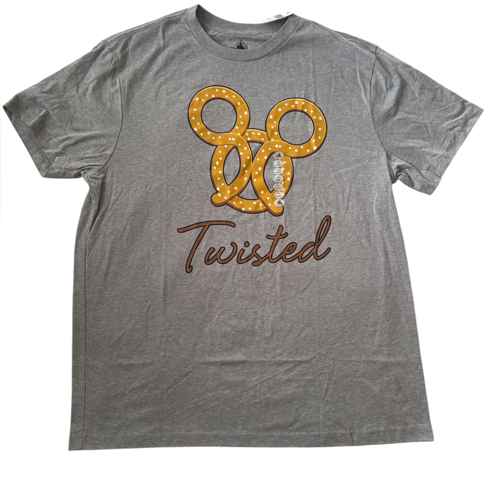 Disney Parks Mickey Icon Pretzel Gray Twisted Graphic T-Shirt